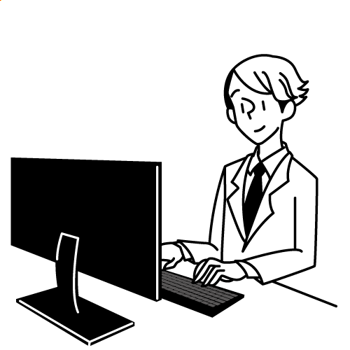 デスクトップパソコンで仕事する男性のフリーイラスト