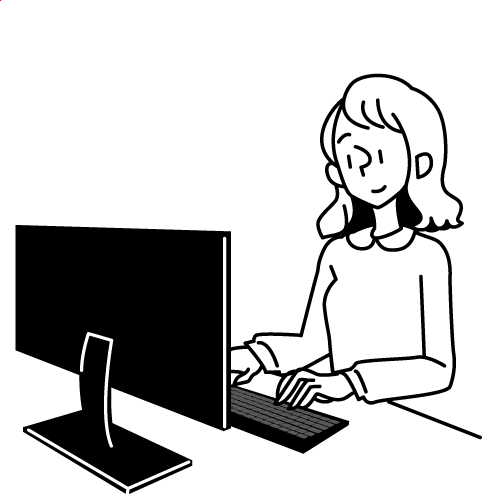 デスクトップパソコンで仕事する女性のフリーイラスト