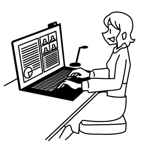 ノートパソコンでテレワークする女性のフリーイラスト